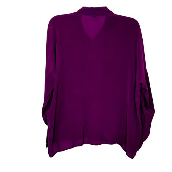 Tolani Purple 100% Cupro Button Up Roll Tab Long Sleeve Blouse - Picture 4 of 8